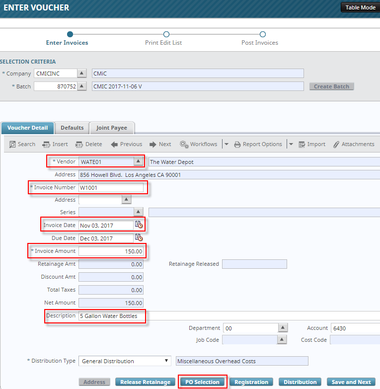 Invoicing a Purchase Order