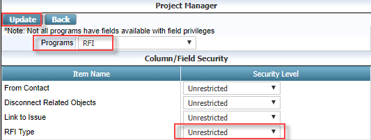 Setting up RFI Types