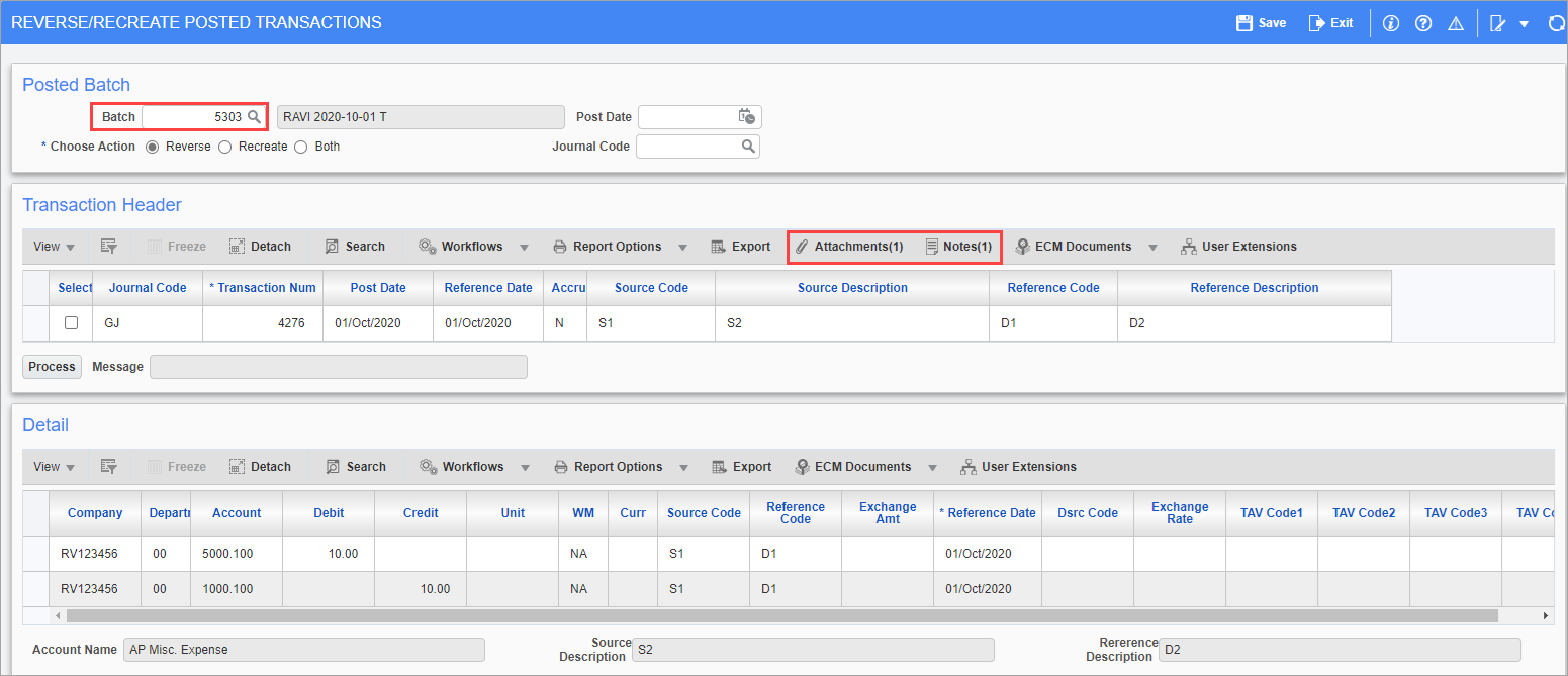 Added Attachments and Notes to Reverse/Recreate Posted Transactions