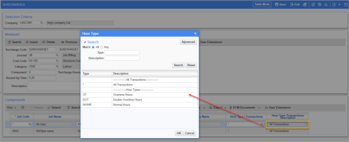Modified Surcharges Program to Include Job Field and Hour Field