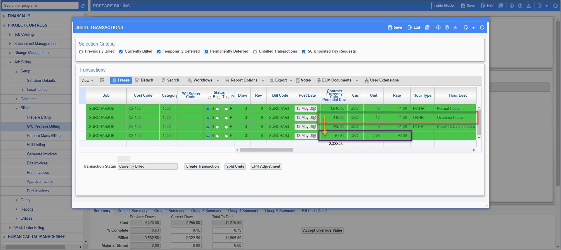 Modified Surcharges Program to Include Job Field and Hour Field