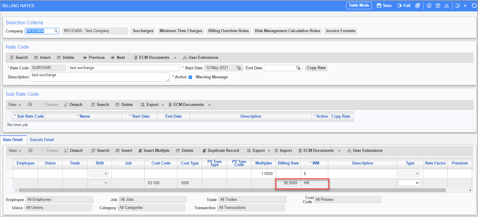 Modified Surcharges Program to Include Job Field and Hour Field