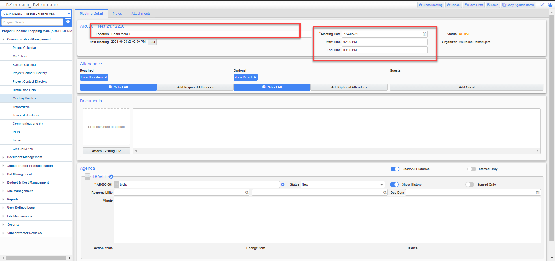 Edit Date, Time, and Location in Active Meeting