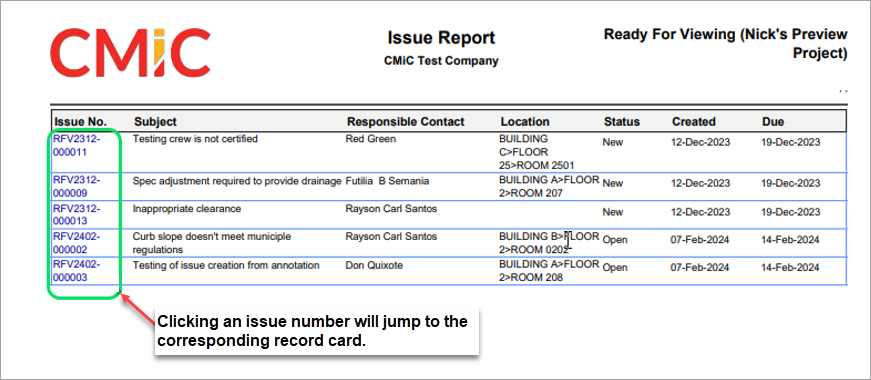 Construct PM - Issues Batch Report
