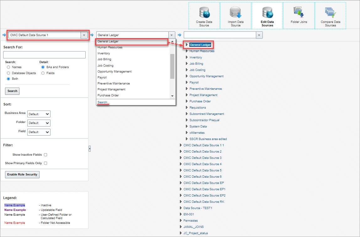 BI Catalog Builder - Navigation Panel (Edit Data Sources)