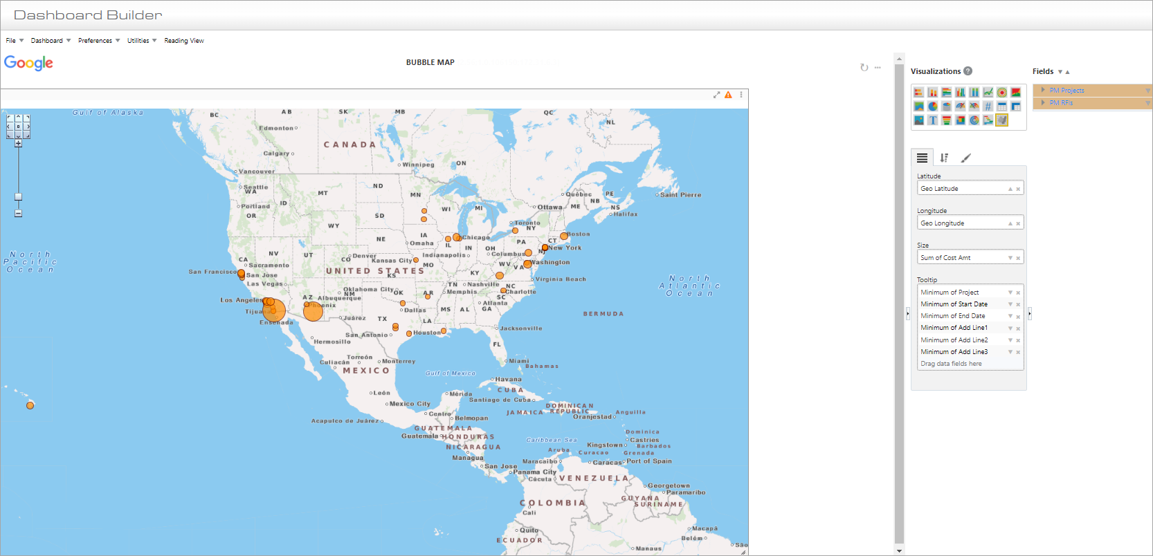 BI Dashboard Builder - Bubble Map Visualizations