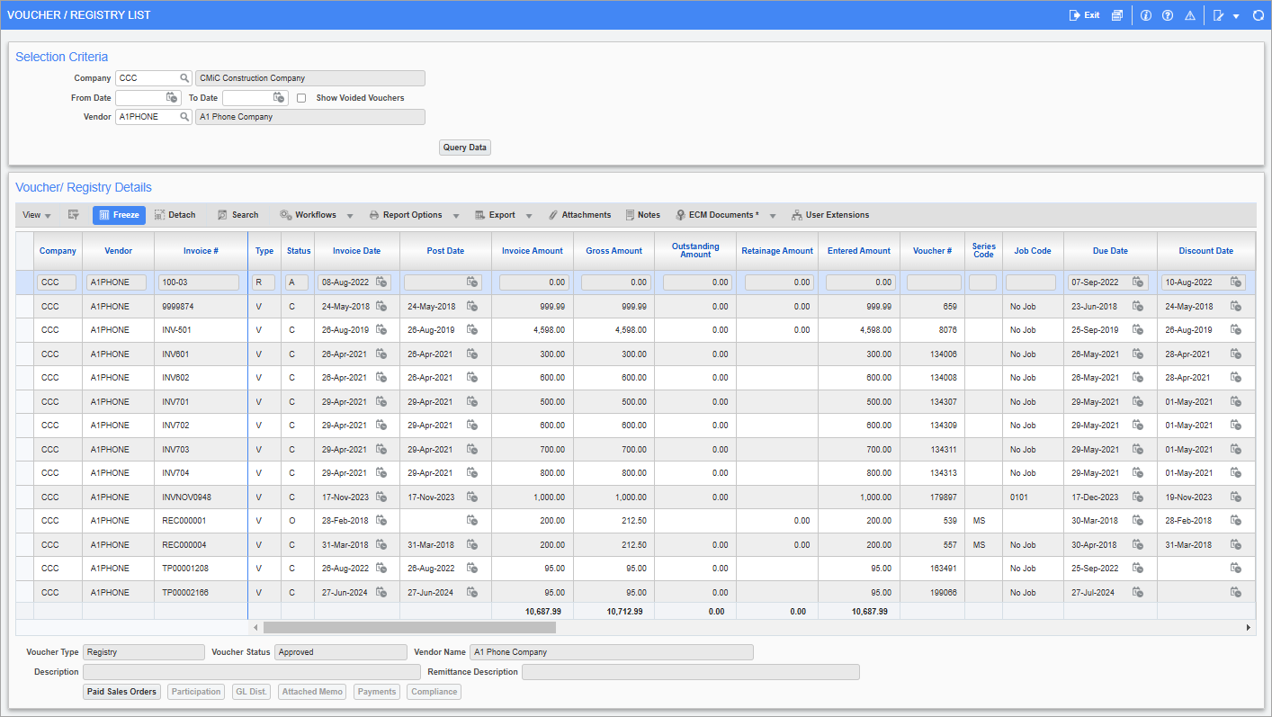 Accounts Payable - Voucher/Registry List Query