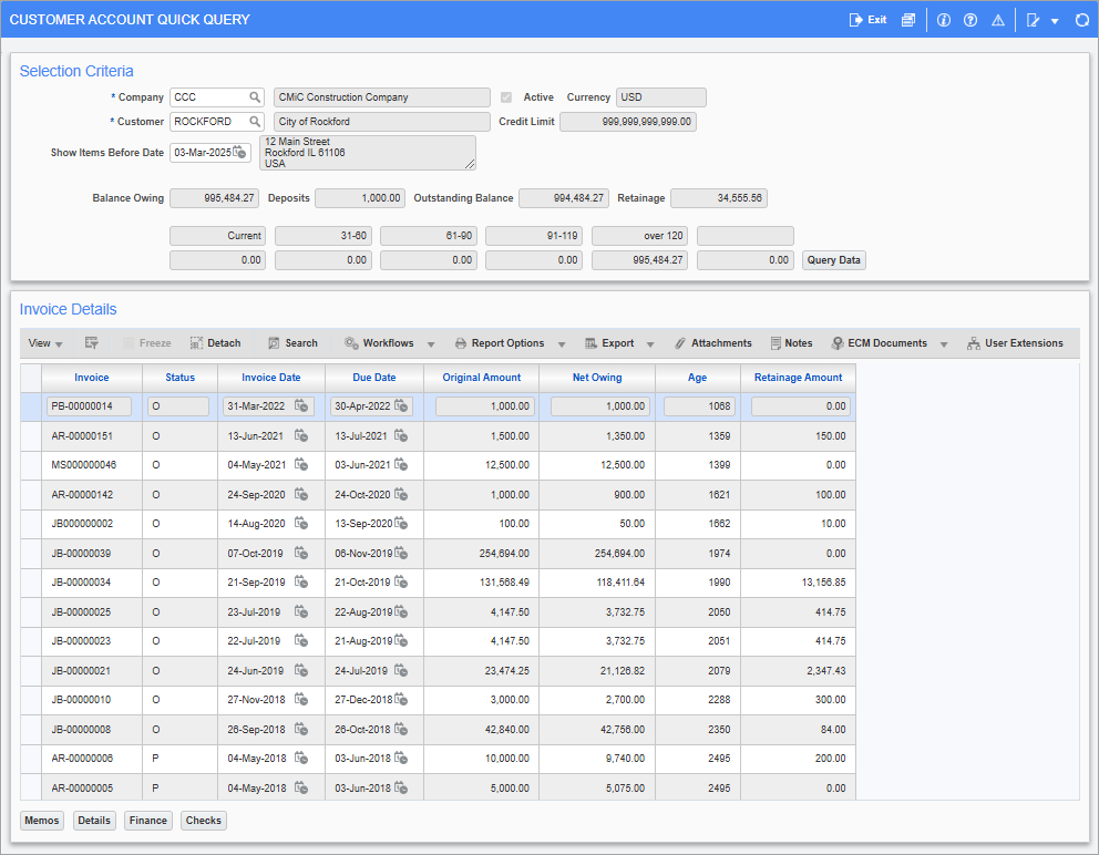 Accounts Receivable - Customer Account Quick Query