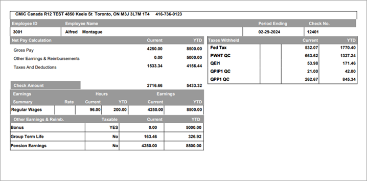 International Payroll - Standard CA Check Formats