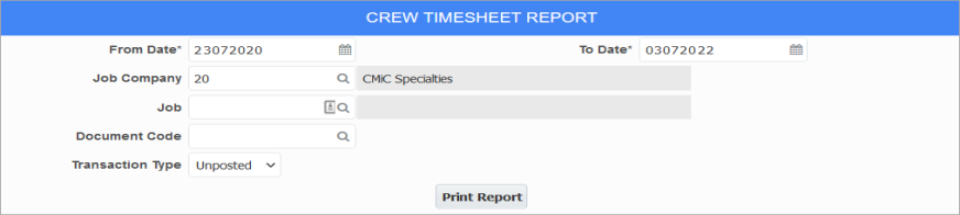 E-Time - Crew Timesheet Report