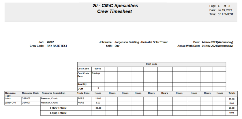 E-Time - Crew Timesheet Report