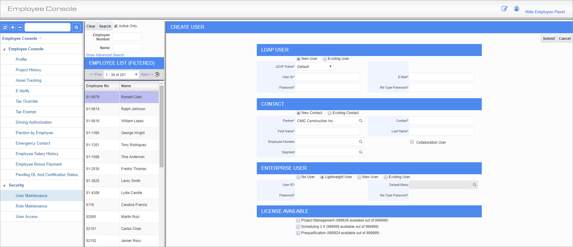 Employee Console - User Maintenance
