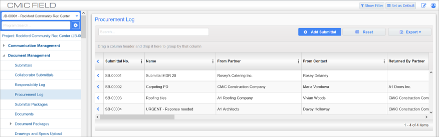 CMiC Field - Procurement Log