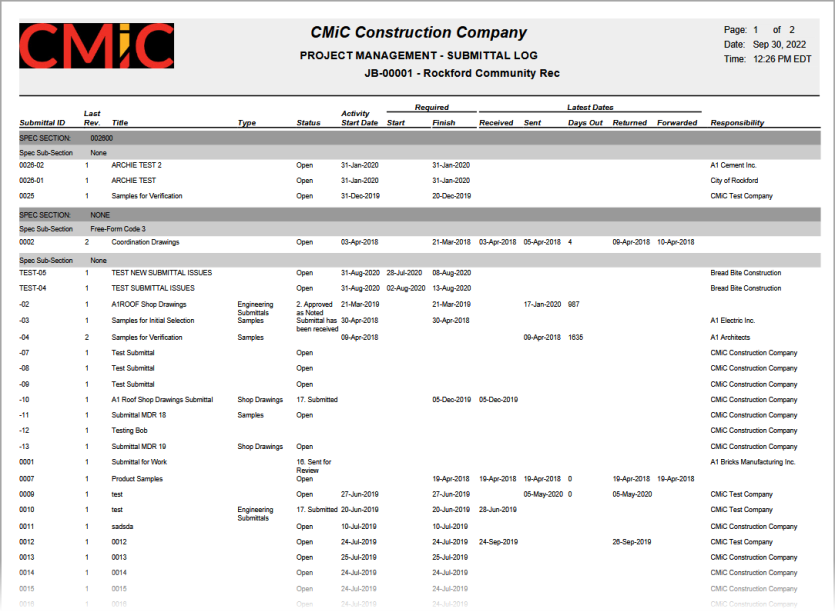 CMiC Field - Submittal Reports