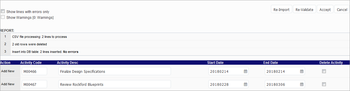 CMiC Field - Activity Code Maintenance