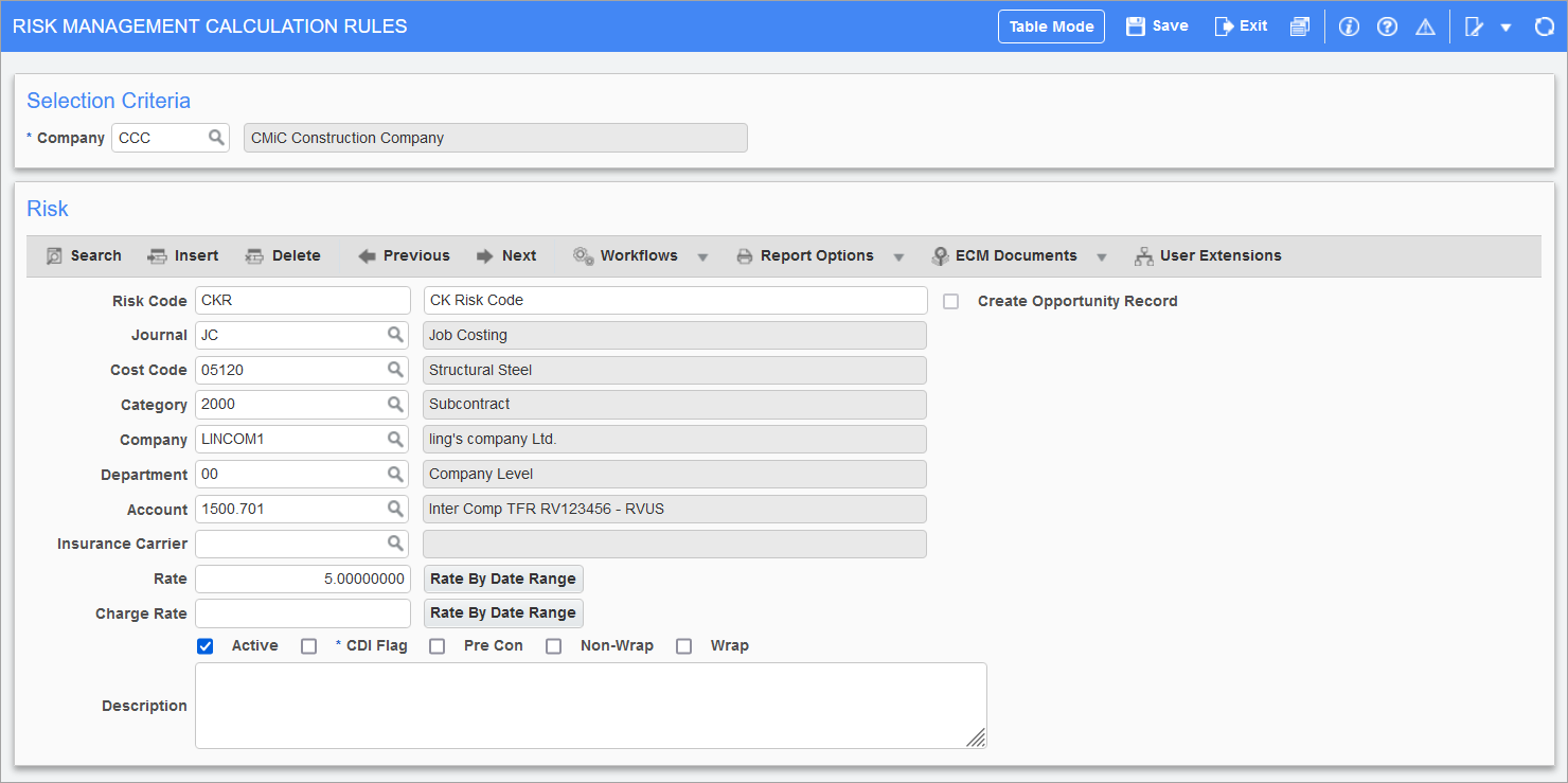 Job Billing - Risk Management Rules
