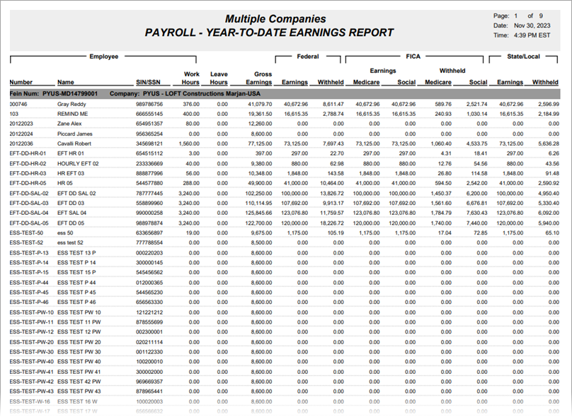 US Payroll - Year-To-Date Earnings