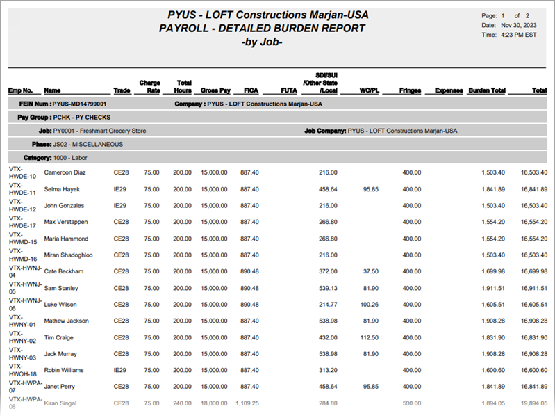 US Payroll - Detailed Burden Report