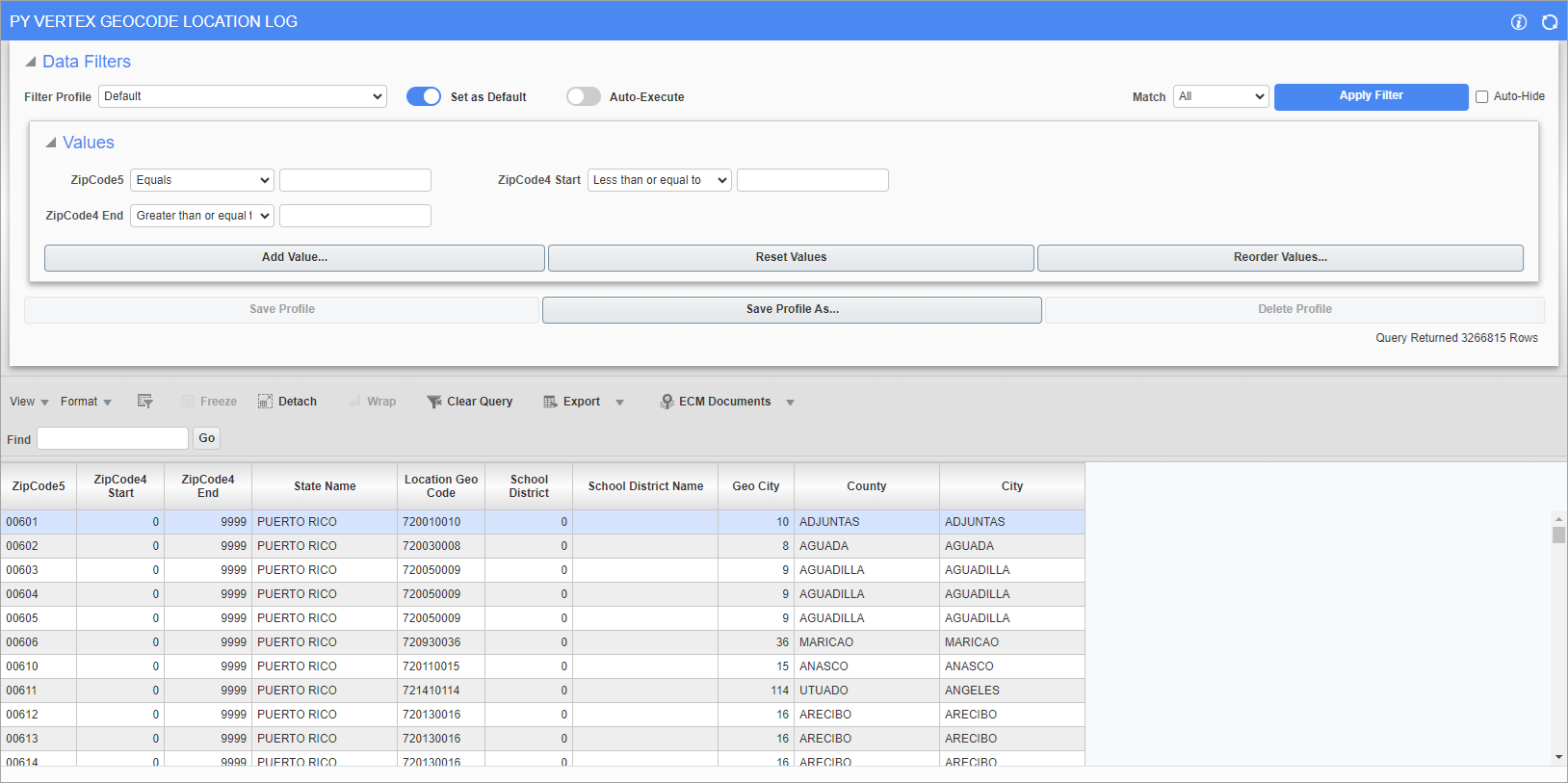 US Payroll - Vertex Geocode Location Log