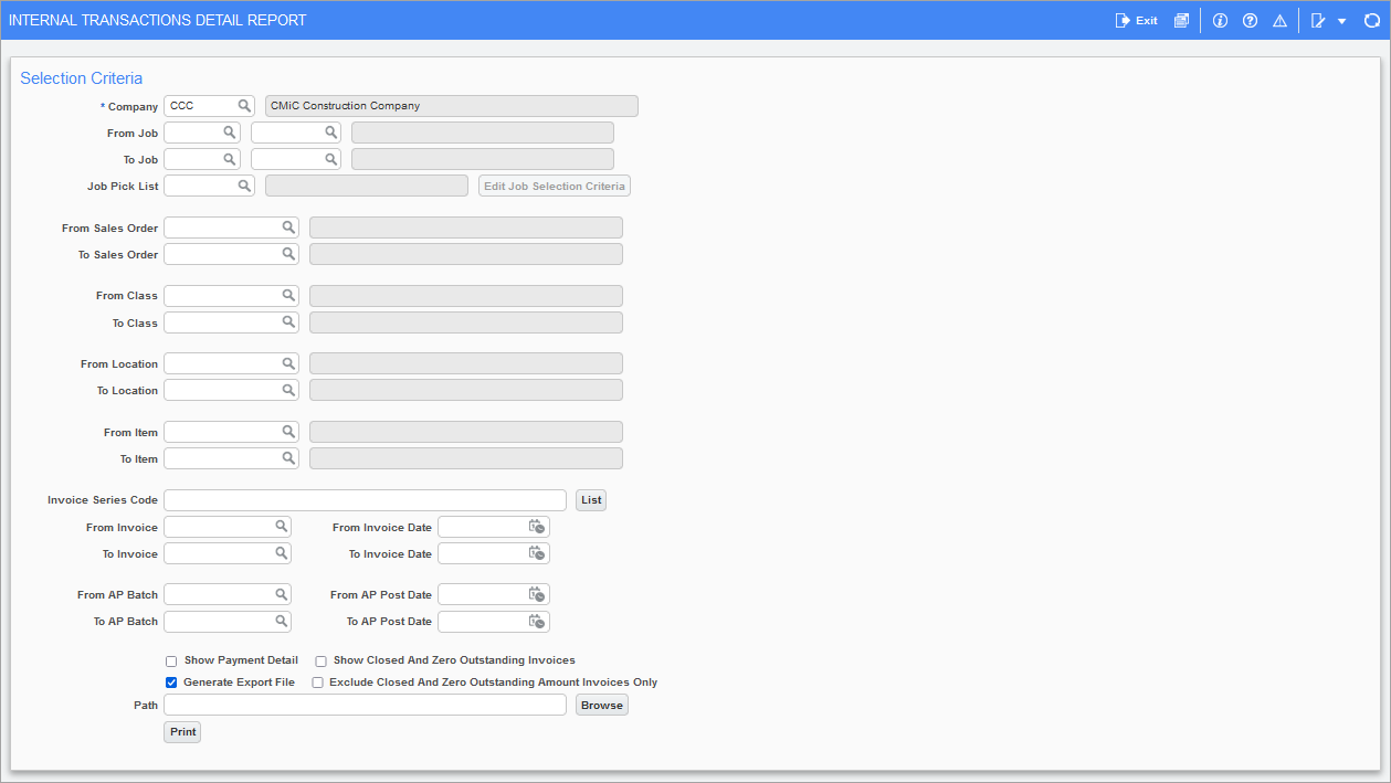 Material Sales - Internal Transactions Detail Report