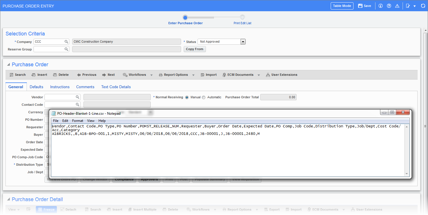 Purchase Order - PO Header Import