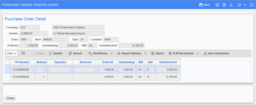 Purchase Order - PO Query by Vendor