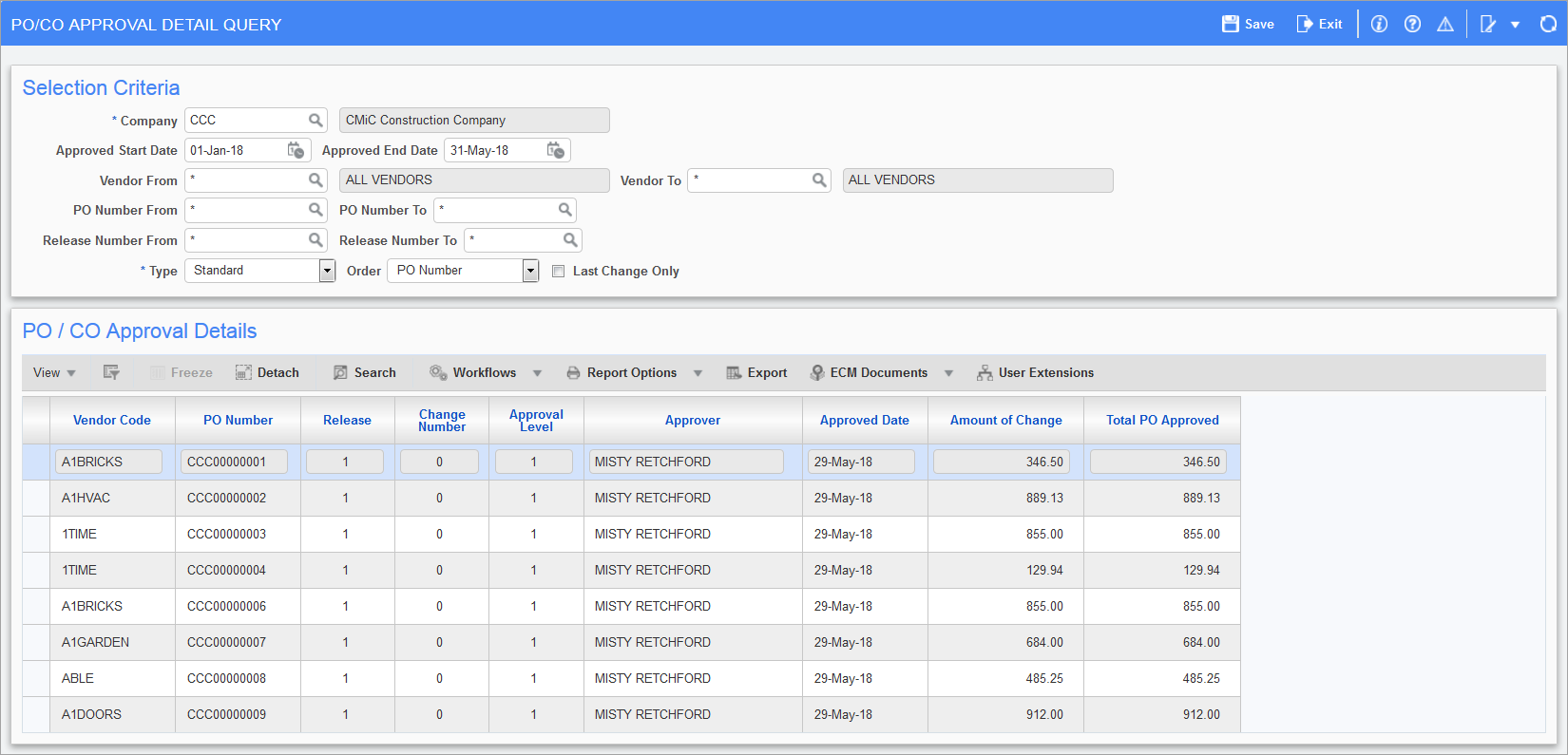 Purchase Order - PO/CO Approval Query