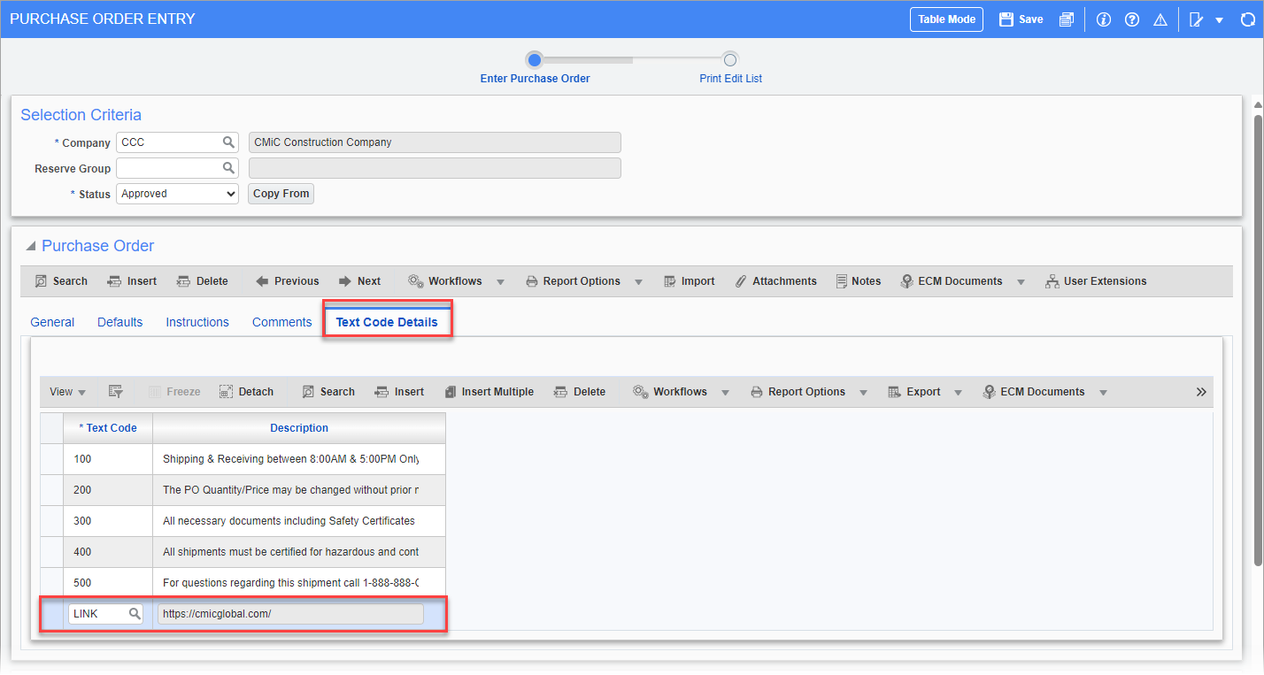 Purchase Order - Adding Hyperlinks to PO Using Text Code Details