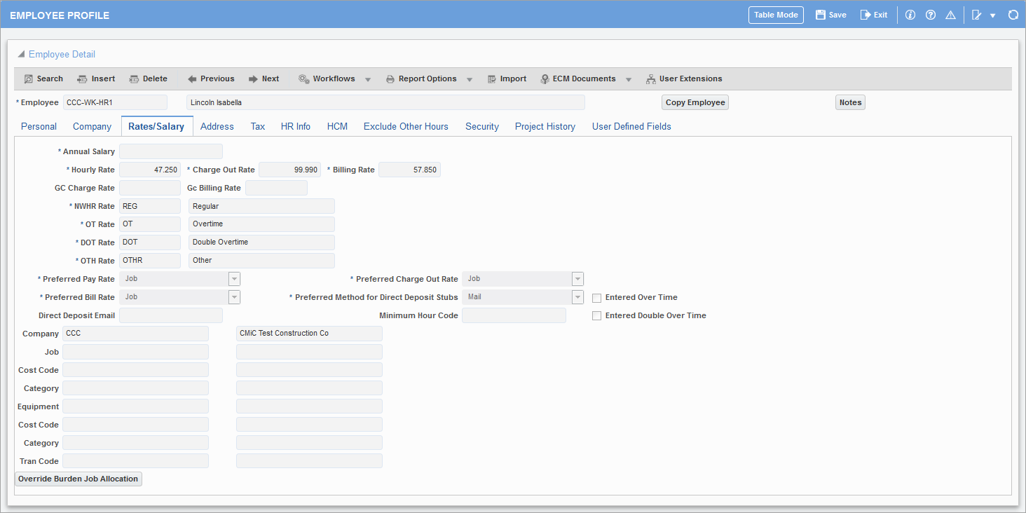 GC Monitor - Pay Rates Setup - Employee Profile - Rates/Salary Tab