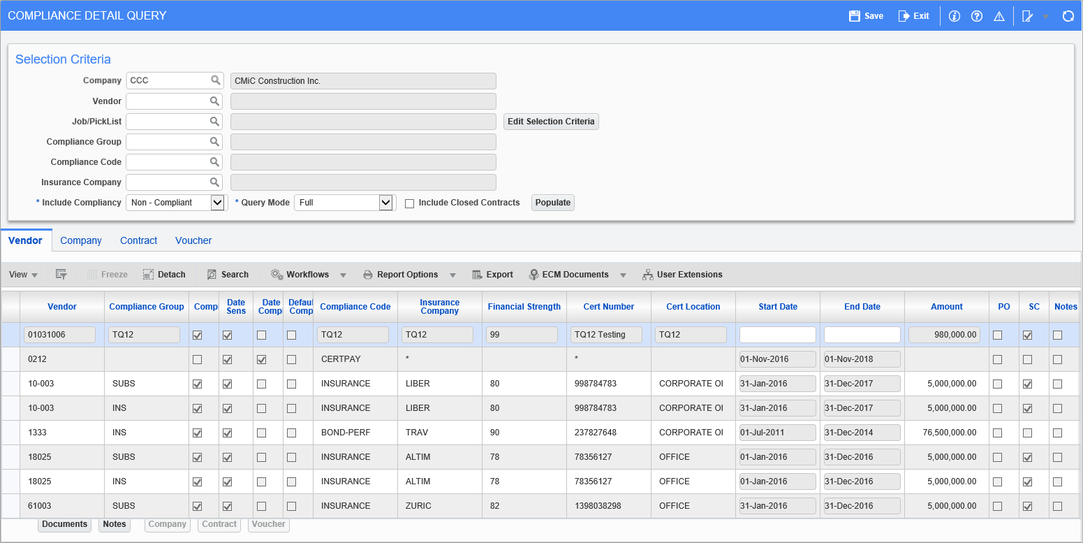 Subcontract Management - Compliance Detail Query