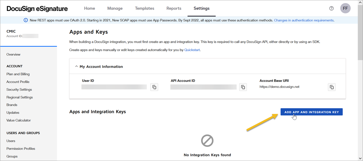 DocuSign Integration - DocuSign OAuth2.0 Setup Guide for DEMO