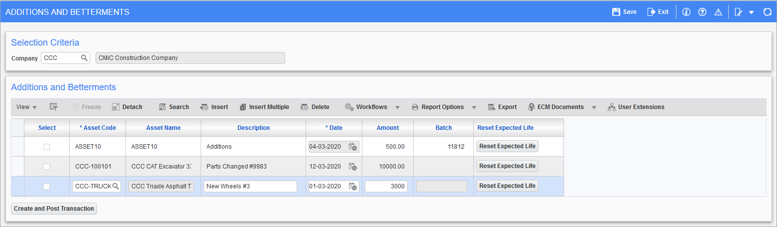 Fixed Assets - Entering Additions and Betterments