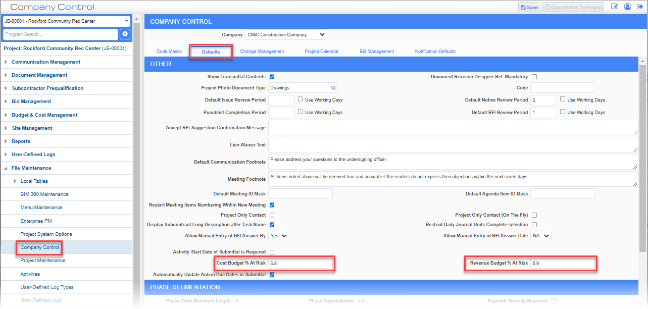 Contract Forecasting - Setup - CMiC Field