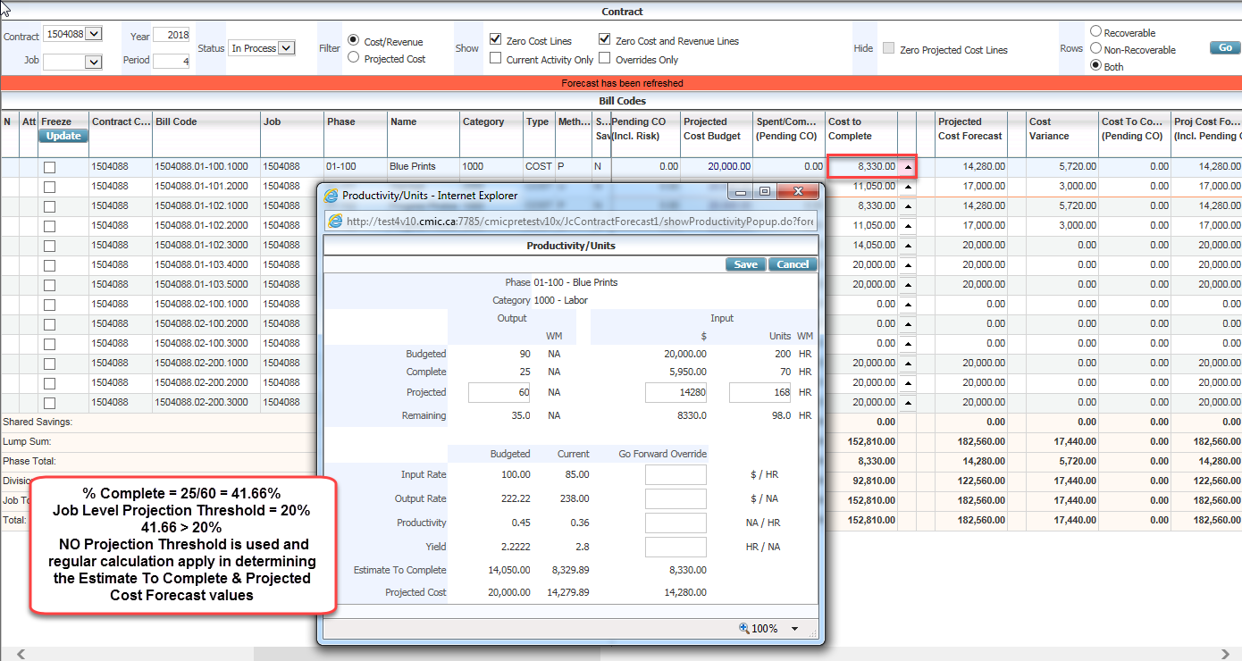 Contract Forecasting - Projection Threshold