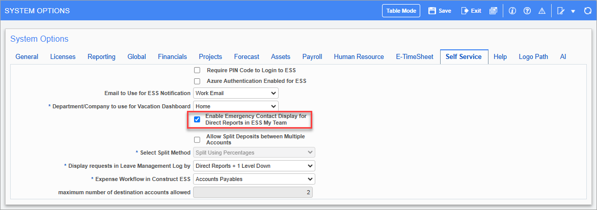 Construct ESS - Emergency Contact Access in My Team