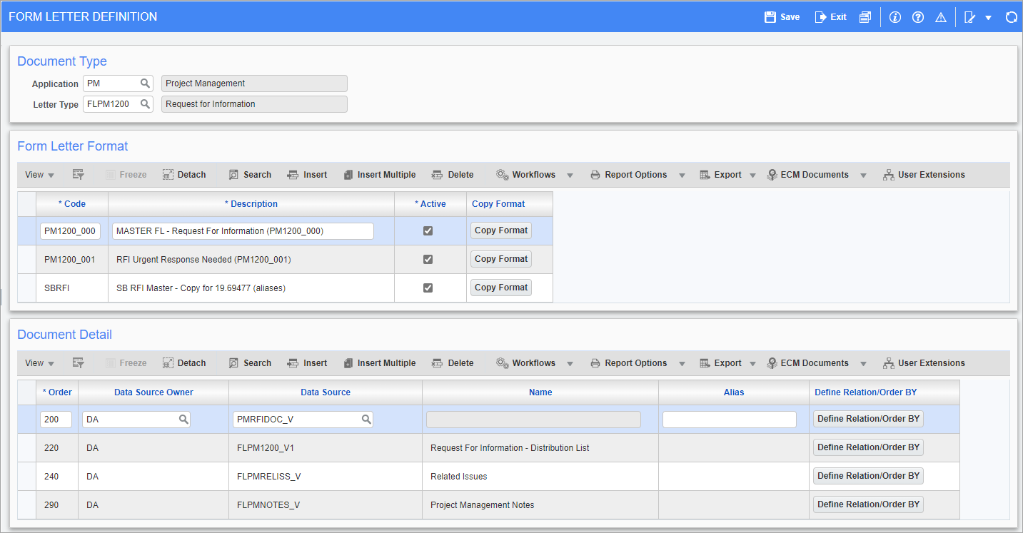 System Data - Form Letter Definitions
