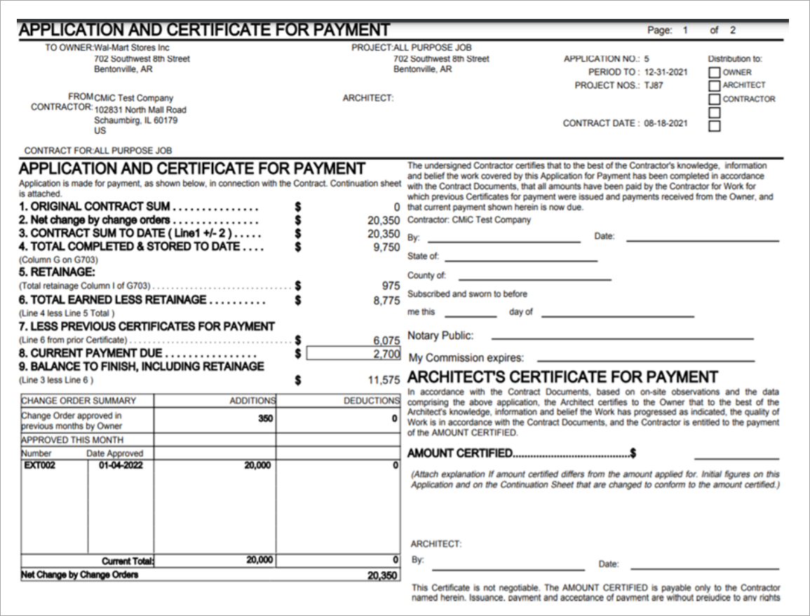 Job Billing - U10OC - US Progress Bill with OCOs