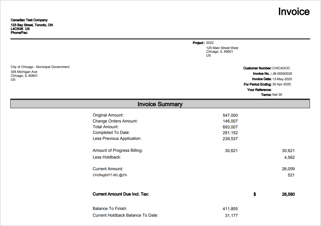 Job Billing - U23 - Progress Invoice with Change Order Summary