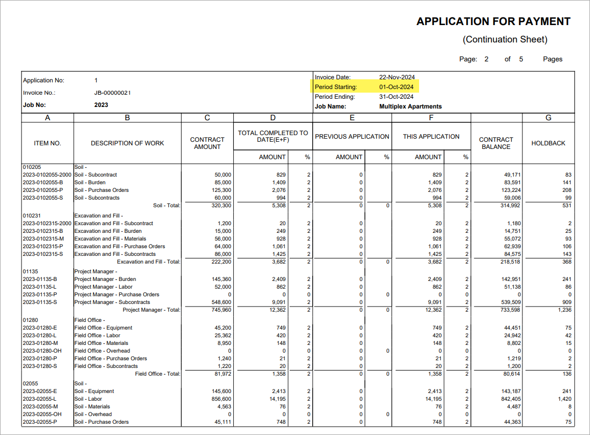 Job Billing - C13 - Canadian Format with Starting Date