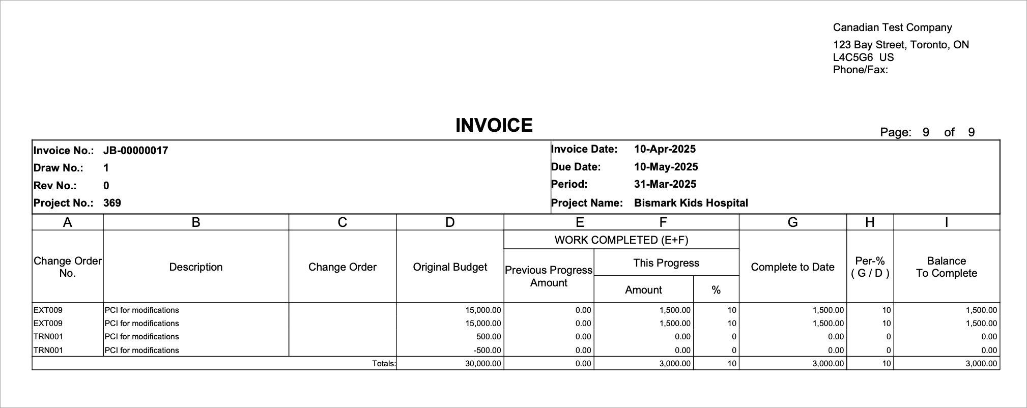 Job Billing - C11PC - Canadian Invoice PCI Detail Billing