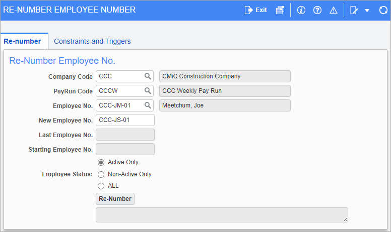 US Payroll - Re-Number Employee Number