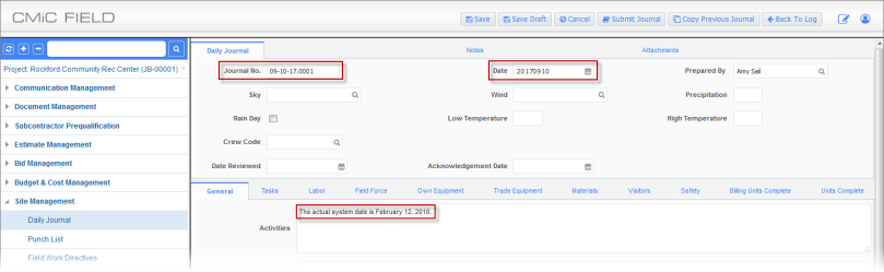 CMiC Field - Project System Options - General - Tab