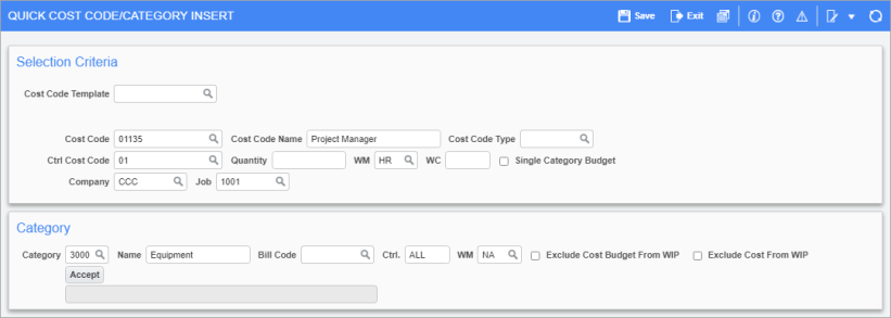 Job Costing - Enter Cost Transaction - Detail
