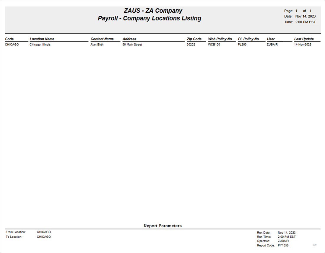 US Payroll - Locations Listing