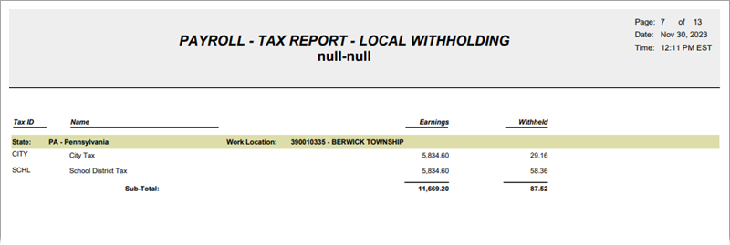 US Payroll - Local Withholding