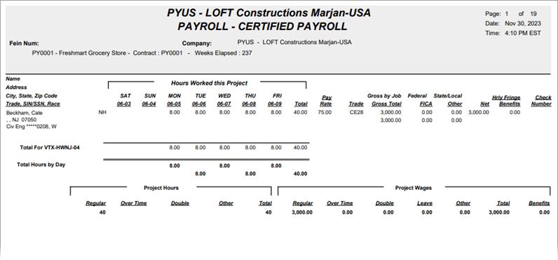 US Payroll - Certified Payroll Report