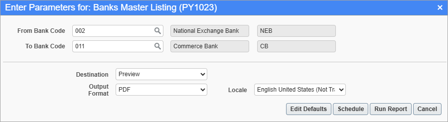 US Payroll - Banks Master Listing