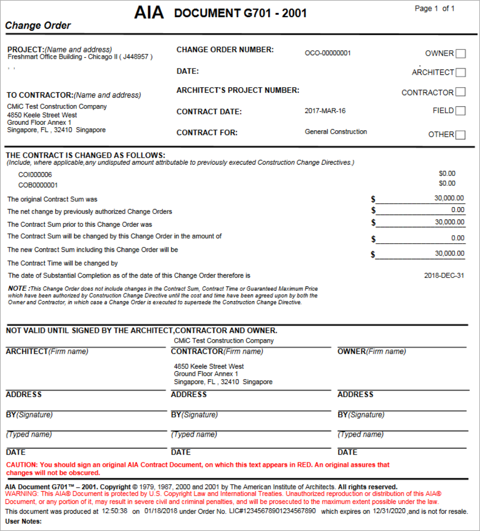 Change Management - Owner Change Order Document