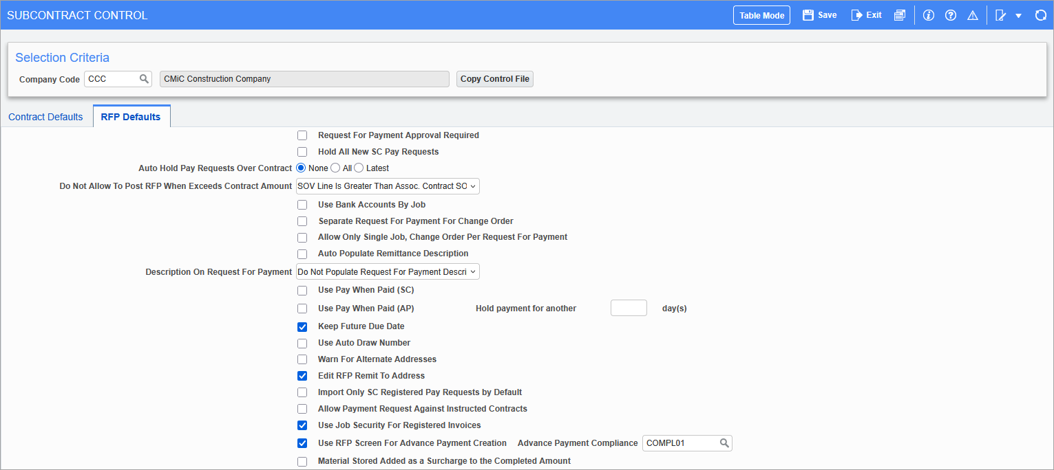 Subcontract Management - Control (SC Control File)