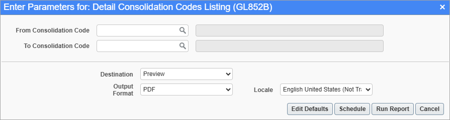 General Ledger - Detailed Consolidation Codes Listing